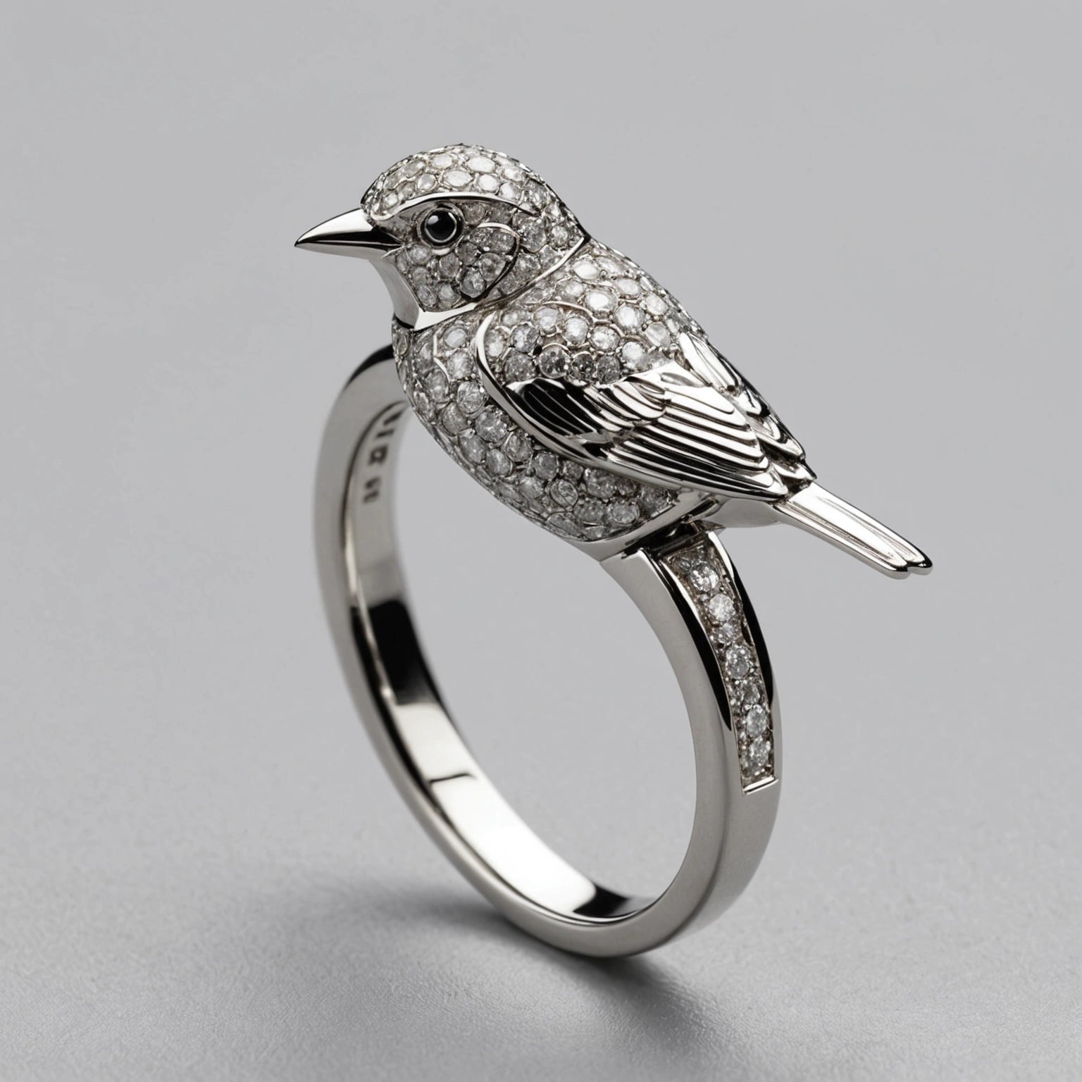 A bird ring with diamonds on its body